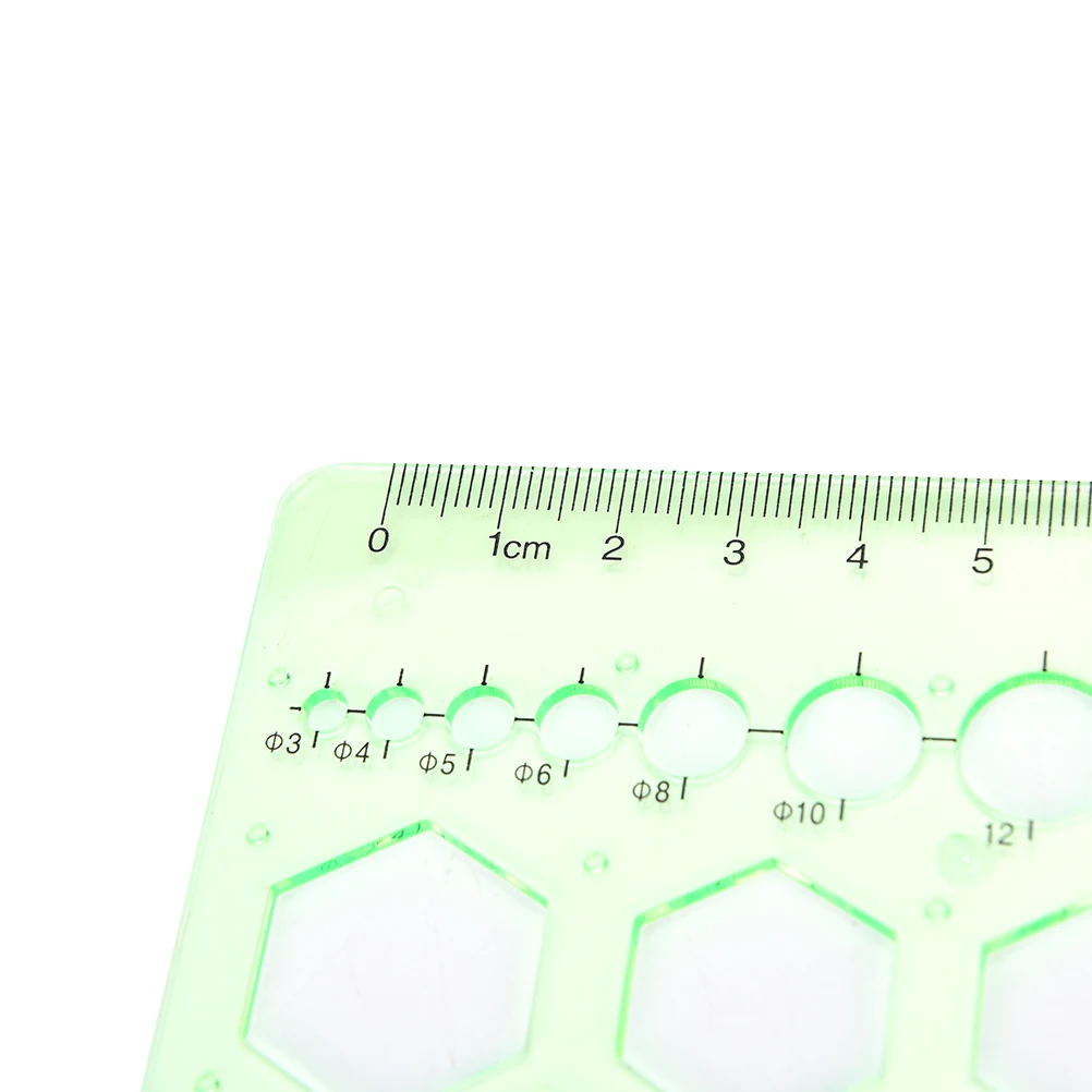 Régua plástica do molde geométrico, círculos quadrados, hexágonos, ferramenta medição do estêncil