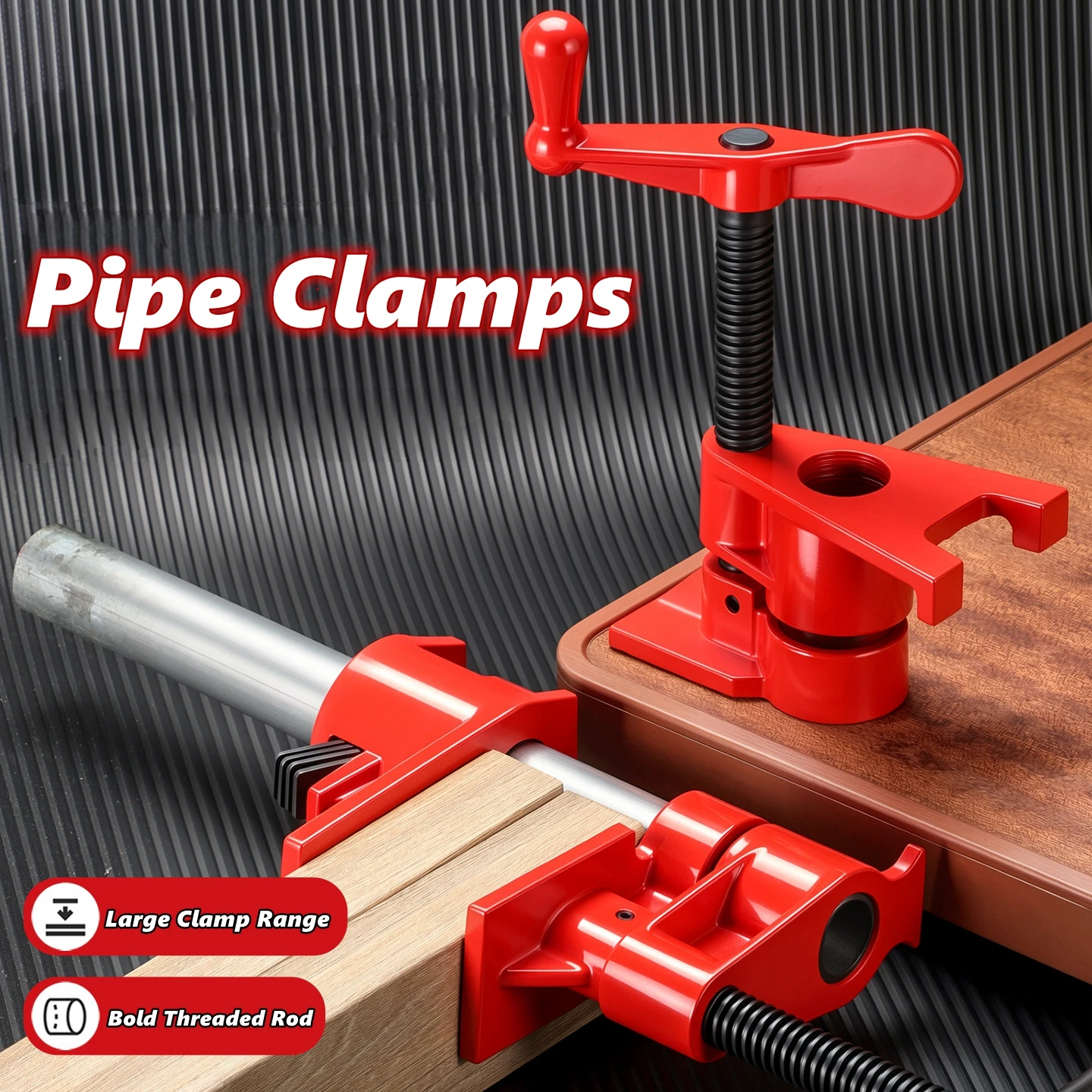 3/4inch 1/2inch Heavy Duty Woodworking Pipe Clamp Quick Release Wood Gluing Pipe Clamp Wide Base Iron Wood Metal Clamp Set