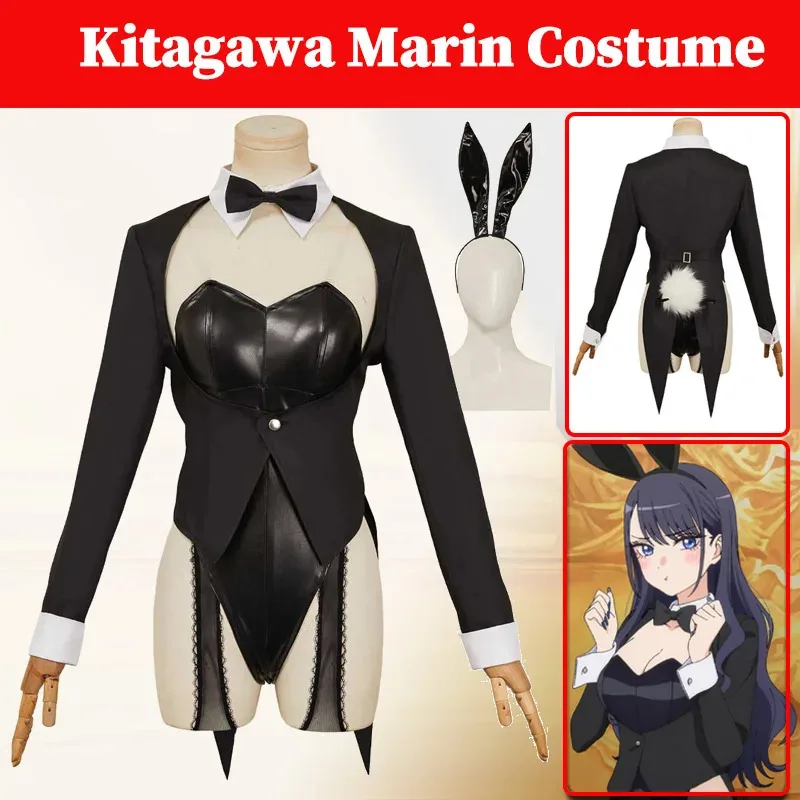

Dress Up Anime Darling Kitagawa Marin Cosplay Black Bunny Girls Jumpsuit Costume Tails Headgear Socks Halloween Party Suits
