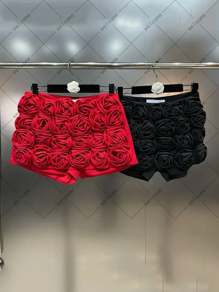 

Trendy Fashion Women's 3D Flower Mini Skirts 2024 Spring New Items High Waist Wrap Hip Solid Color Skirt Female