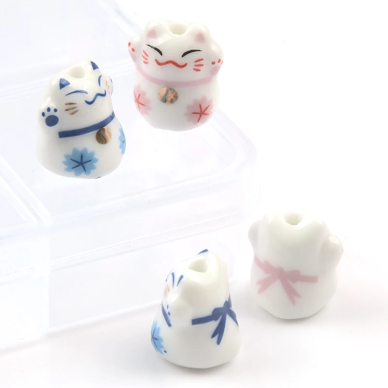 13x14mm little Lucky Cat Cute Animal Ceramic Beads vertical hole Beads For Jewelry Making DIY Bracelets Pendant Accessories