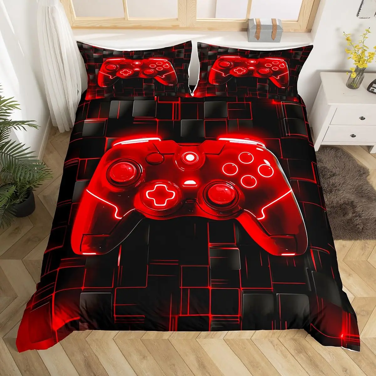 Gamepad Duvet Cover Modern Gamer Comforter Cover Full Queen Size Video Game Bedding Set Player Gaming Joystick Bedspread Cover