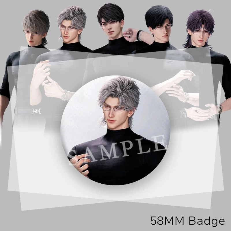 1/5 Stücke 58 MM Liebe und Deepspace Sylus Rafayel Zayne Xavier Caleb Anime Cosplay Abzeichen Schwarz Enge Top Brosche Pin Kostüm Dekoration – Detail 6