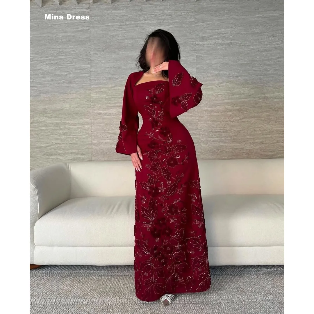 

Mina Customized Wine Red Luxurious Women's Evening Dresses for Special Occasions Beads Wedding Dresses and Disinfectants Party