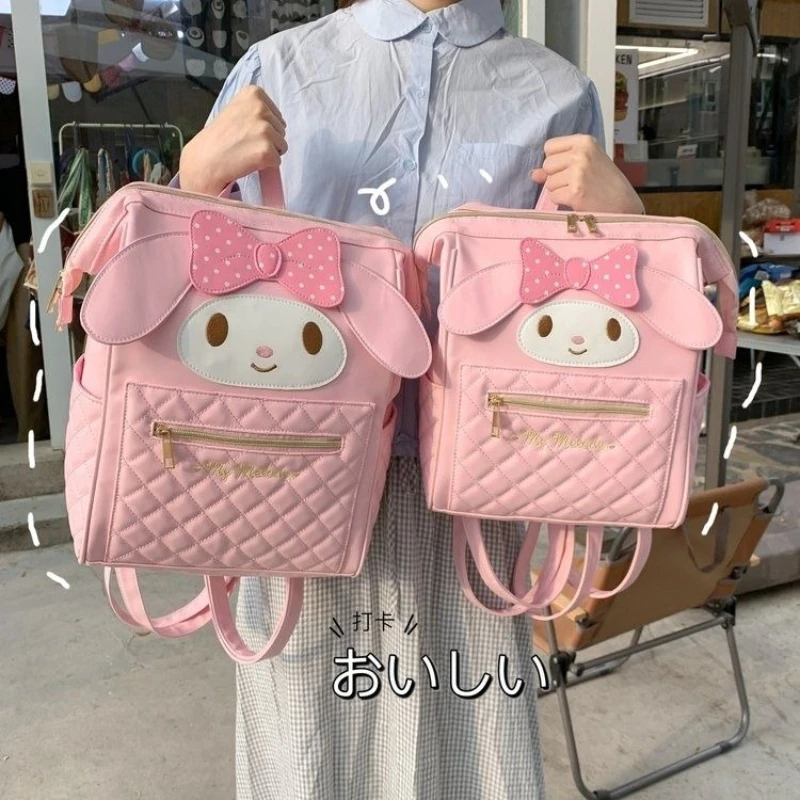 

Sanrio Hello Kitty My Melody Kuromi Cartoon PU Leather Backpack Kawaii Student School Bag Large Capacity Diaper Mommy Bags Gift