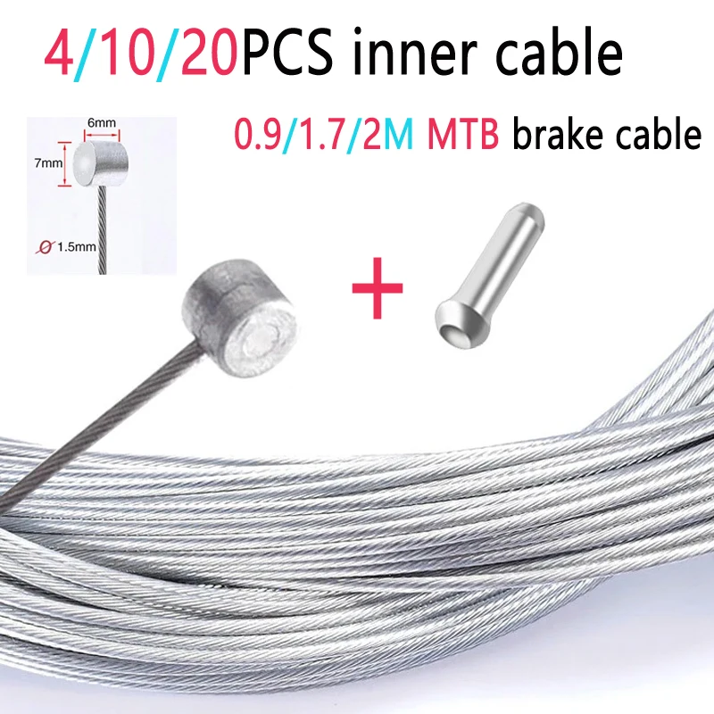 4/10/20 Stück MTB-Bremskabel – 0,9 m/1,7 m/2 m Edelstahl-Innenkabelkern, Haltbarkeit, inneres Bremskabel, inklusive Endkappen – Detail 1