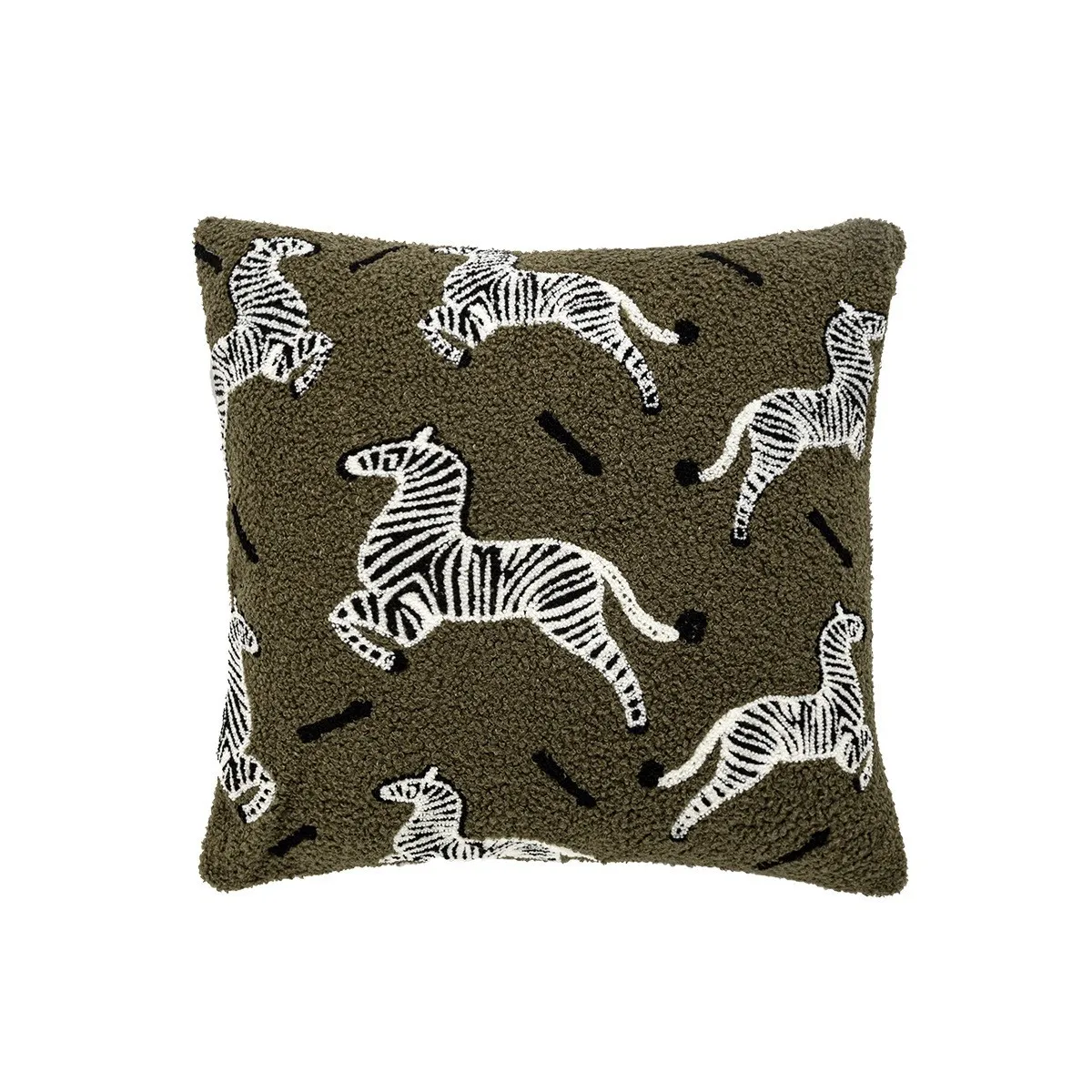 Pre-loved zebra embroidery pillowcase, Nordic living room, bedroom sofa cushion, olive green bedside cushion, lumbar pillow