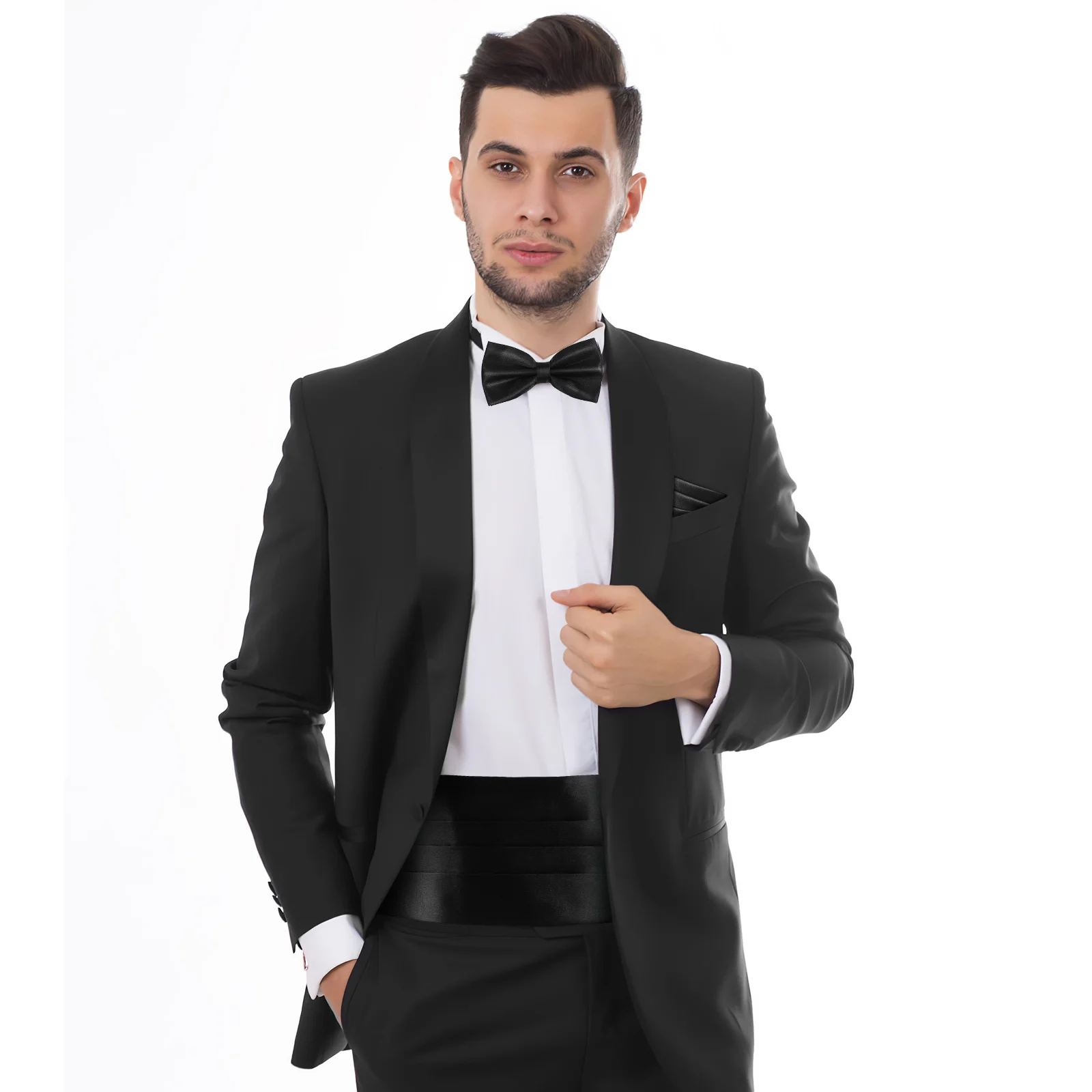 Cinto de Strass Cravejado Preto Masculino, Cummerbund, Laço Clássico, Acessórios Para Roupas De Casamento, Lenço De Bolso, 3 peças