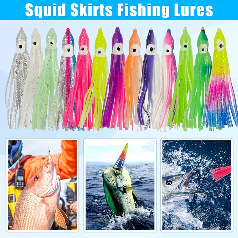 Luminous Squid Skirt Lure Soft Silicone Octopus Bait 5-12cm Assorted Colors Fresh Saltwater Night Bass Tuna Fishing Tackle - view 3