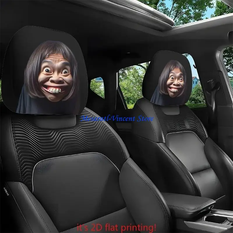 A70F Comical Car Headrest Covers Unique Portrait Prints Soft & Breathable Polyester Universal Size Simple to Clean for Auto