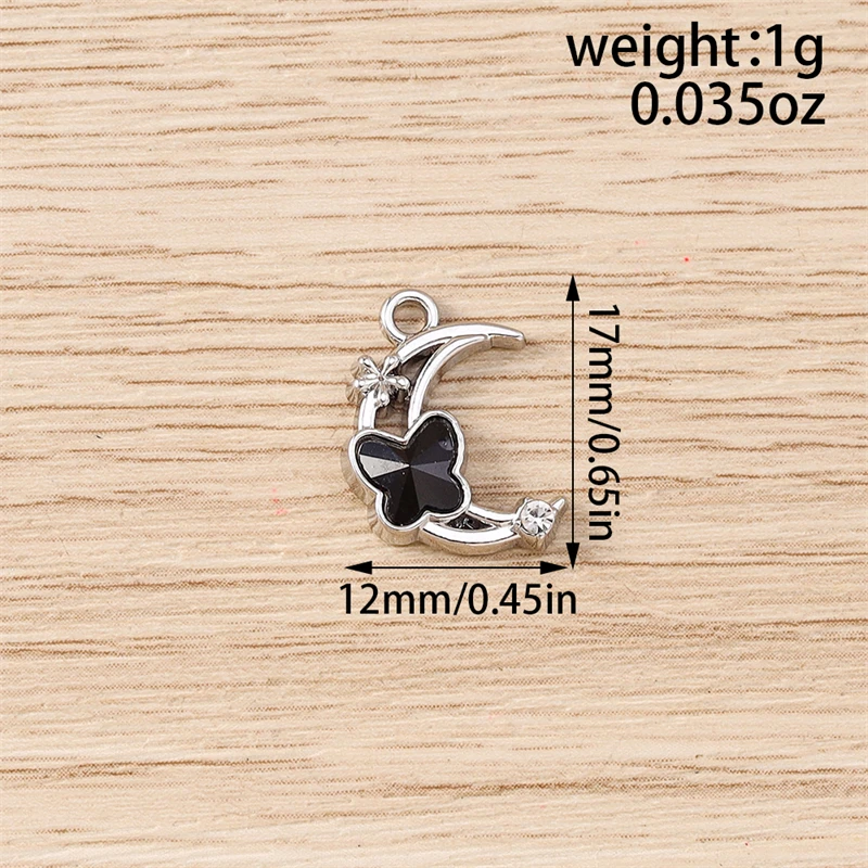 5 Stück 12x17mm Niedliche Kristall-Metall-Mond-Schmetterlings-Anhänger für Schmuckherstellung, Halsketten, Ohrringe, Armbänder, DIY-Bastelzubehör – Detail 1