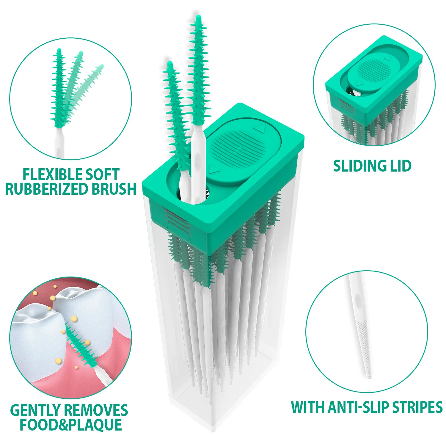 100 Stück/Packung Silikon Interdentalbürsten Zahnzwischenraumbürsten mit Faden Mundpflege-Werkzeuge zur Zahnreinigung