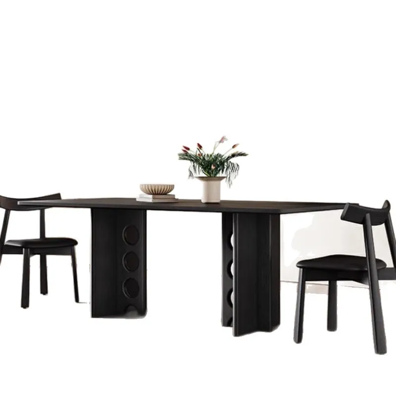 Solid wood slate dining table, home small apartment dining room, medieval solid wood dining table