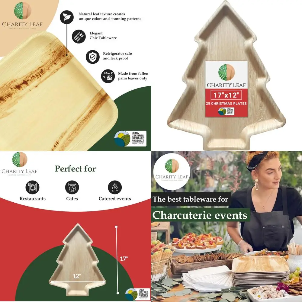 

Eco-Friendly 17x12 Palm Leaf Plates (Set of 25) - Bamboo-Style Disposable Platters for Christmas, Weddings, and Events