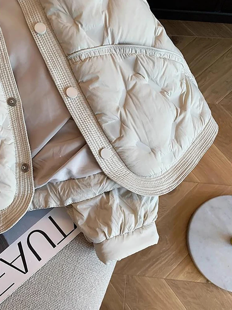 Retro Splicing Turn Down Collar Thickened Cotton Jacket Women Winter Loose Warm Single-breasted Coat Casual Short Cotton Top