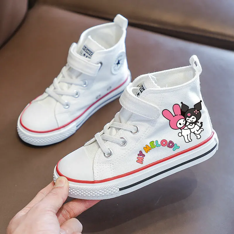 Kuromi Children\'s Canvas Shoes Girls cartoon Sneakers Students White Shoes Leisure sports shoes Melody tennis Sneakers Size25-36