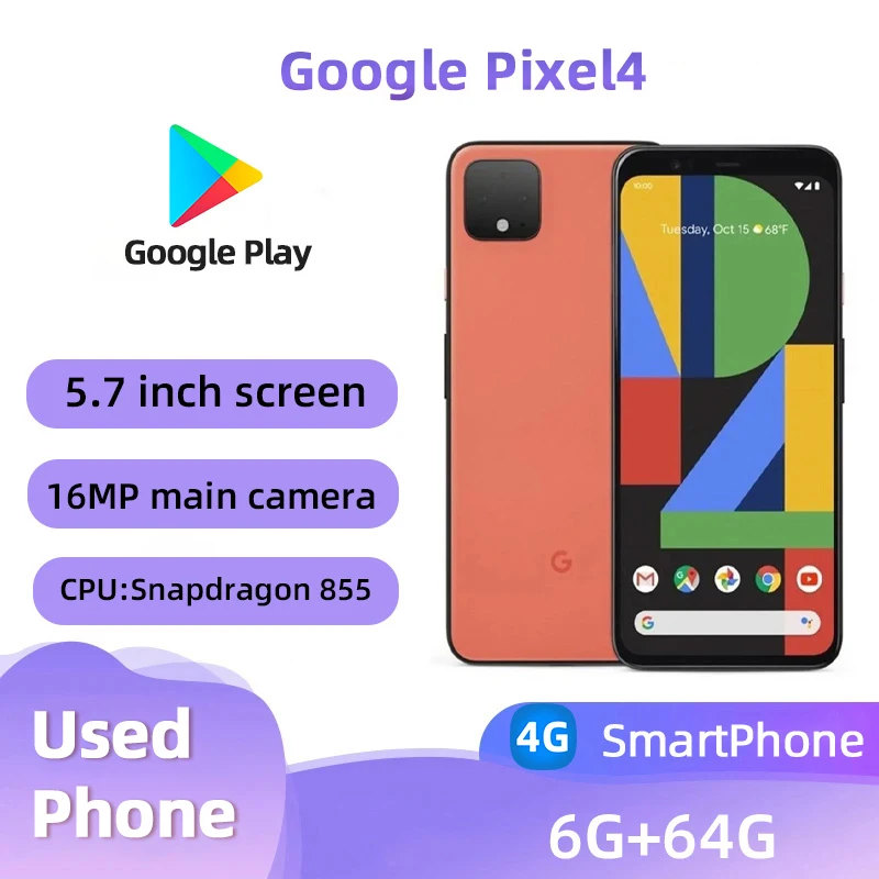 Google Pixel4 4G SmartPhone CPU Qualcomm Snapdragon 855 Battery capacity 2800mAh 12MP Cameraoriginal used phone