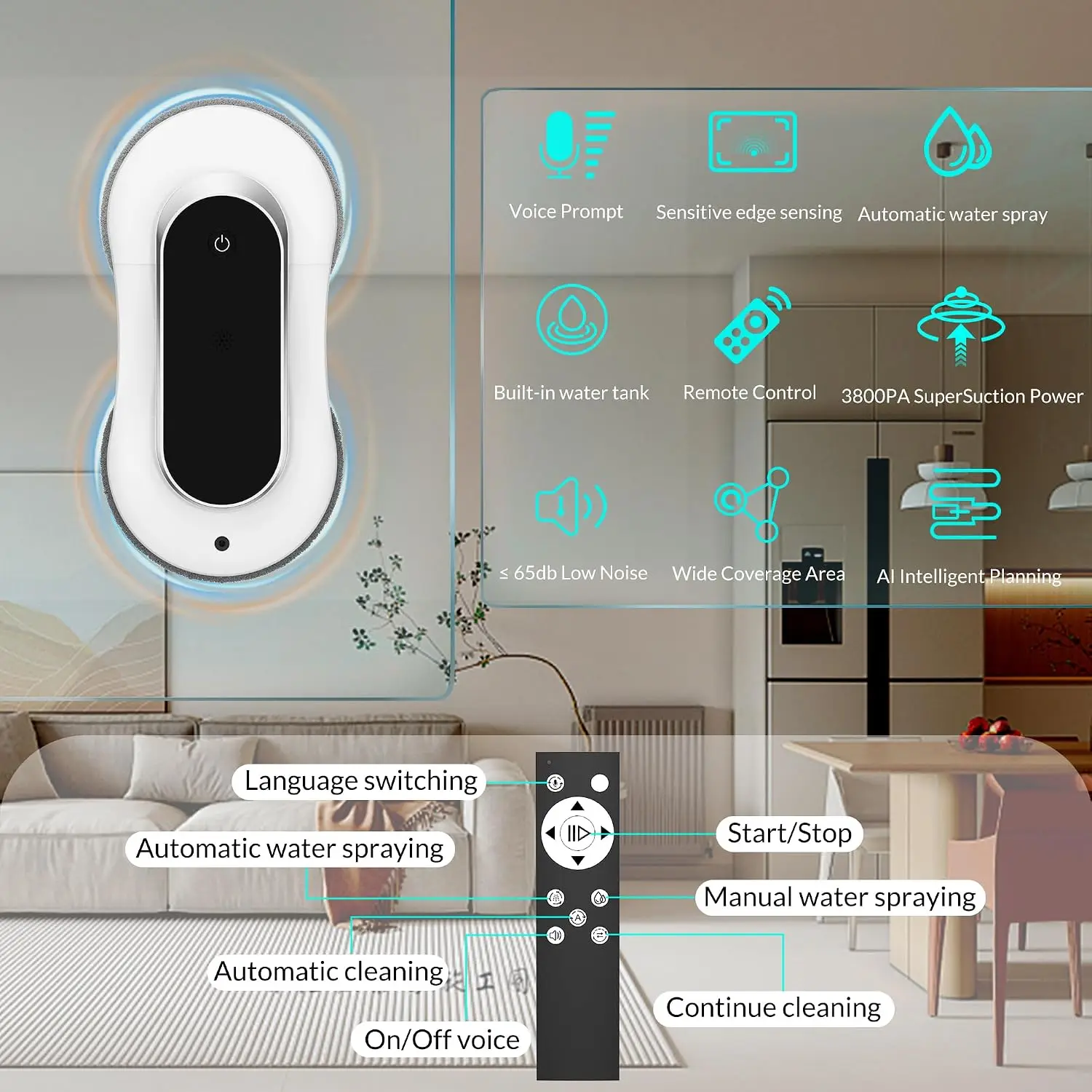 2026 New Upgrade Window Cleaner Robot With Dual Water Spray,Smart Window Cleaning Washer Machine With 3000pa Suction&A