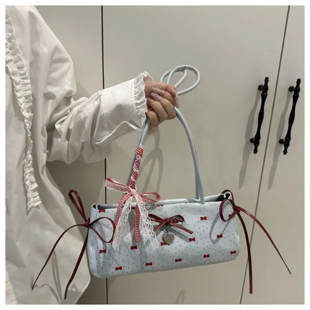 Elegante Damenhandtasche mit koreanischer Schleifendekoration, Nischenstil, PU-Material, quadratische Tasche, Reißverschluss, Unterarmtasche, für den Alltag. – Detail 14