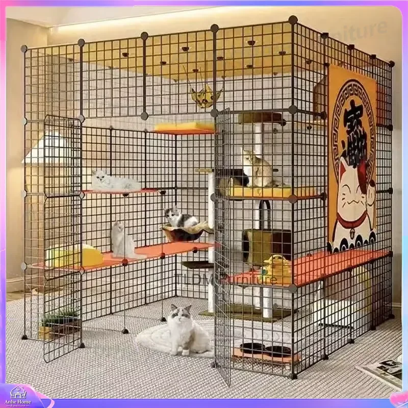 Large Transparent Cat Cage Indoor Luxury Villa House Big Space Pet Fence Tree for Living Room Balcony Household Kitty Condo