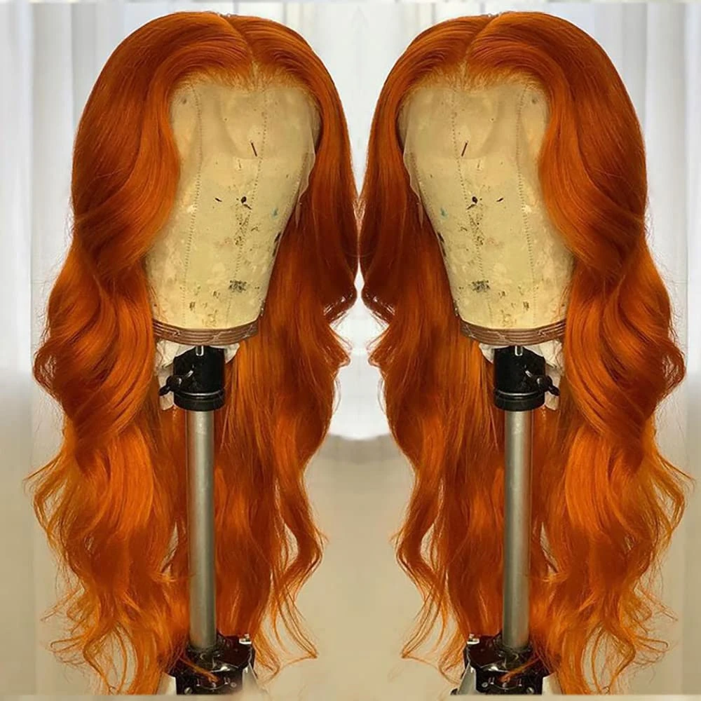 Ginger Orange Body Wave Human Hair Lace Frontal Wig 13x6 HD Transparent Lace Frontal Human Hair Wigs Lace Wigs For Women