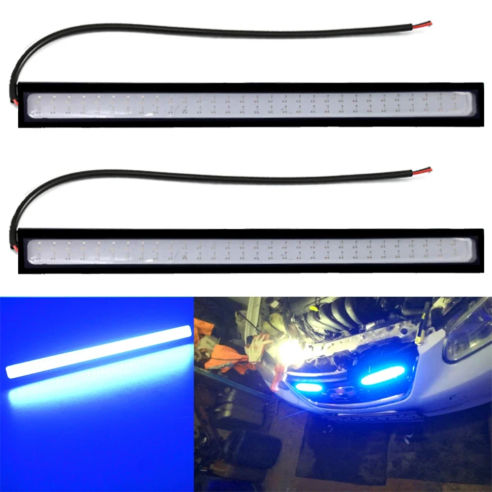 

2x 14cm Car Blue Day Led Double Row 60Leds Driving Daytime Running Light Fog Tail Bulb COB Auto Signal 12V Headlight Accessories