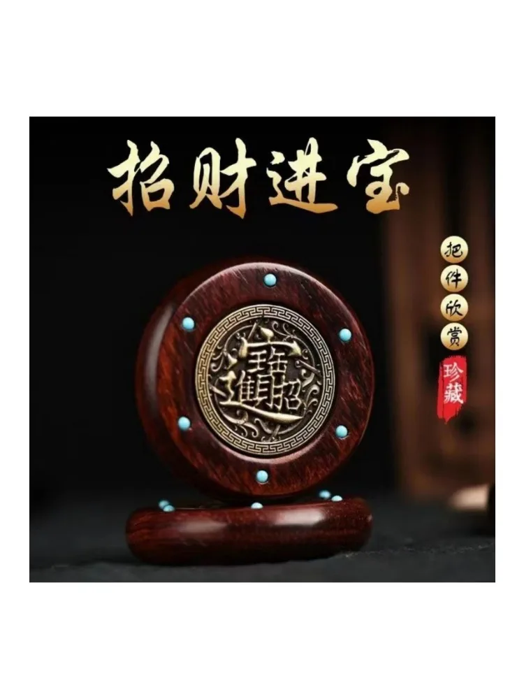 

Money-making Hand-held Play Piece Purple Sandalwood Golden Toad Gathering Treasure Pot Inlaid with Copper Coins Ecompression Art