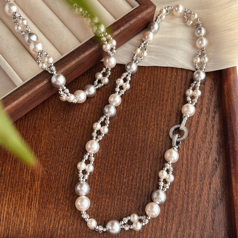 

New Fashion Style Wholesale French Pearl Necklace Jewelry for Women Luxury Retro Elegance Charm Versatile Sweater Chain Girl Gif