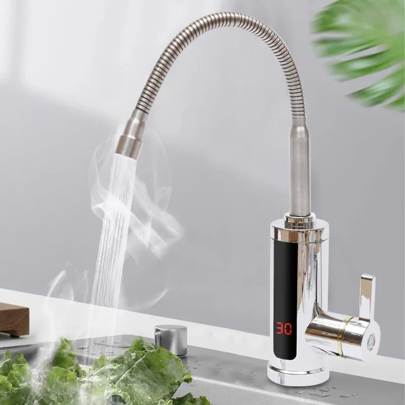 Kitchen Faucets Electric Tap Kitchen Tap Instantaneous Water Heater Heatable 3KW Bathroom Kitchen Rotated 360° LCD