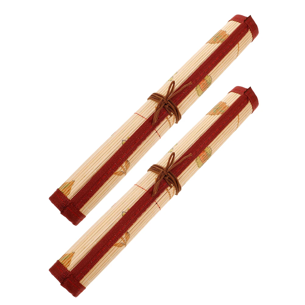

2pcs Vintage Bamboo Calligraphy Wrap Paint Roll-Up Case Organizer For Artists Beginners Durable Portable Case Watercolor Holder