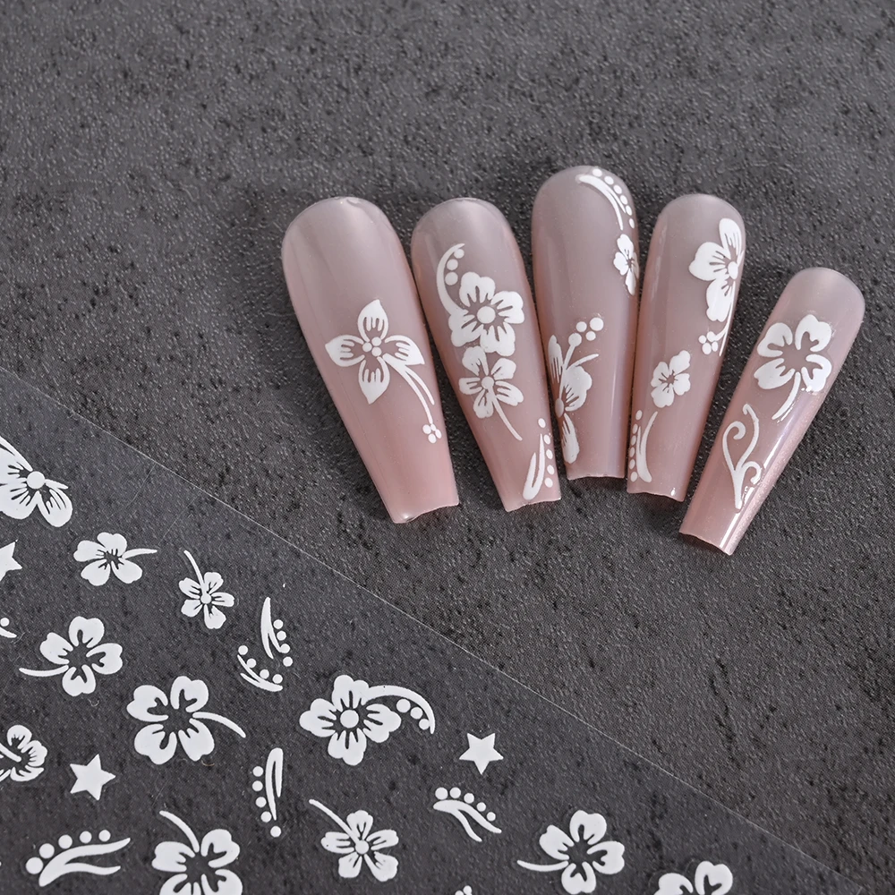 1 Sheet 3D Hawaiian Flowers Nail Art Stickers Summer Flowers Nail Decals White Flowers Nail Decal Tropical Leaves Slider Easter*