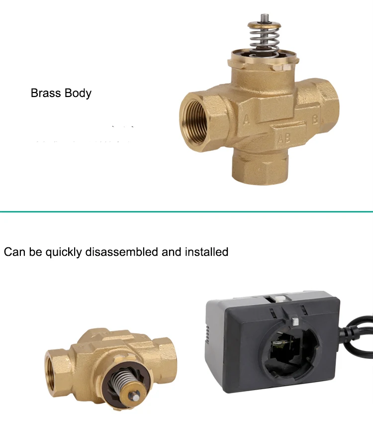 Detalhe 3 de Válvula solenoide 1/2'' 3/4'' 1'' 3-way Brass Motorized Globe Valve With VC6013 Fan Coil 220V Electric Shut-off Valve Água e vapor