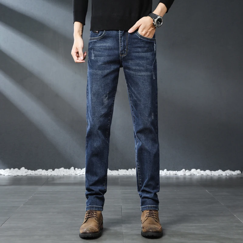 

2024 Spring and Autumn New Men's Jeans Straight Slimming Casual Stretch Long Pants Jeans For Men Denim Ripped Jeans