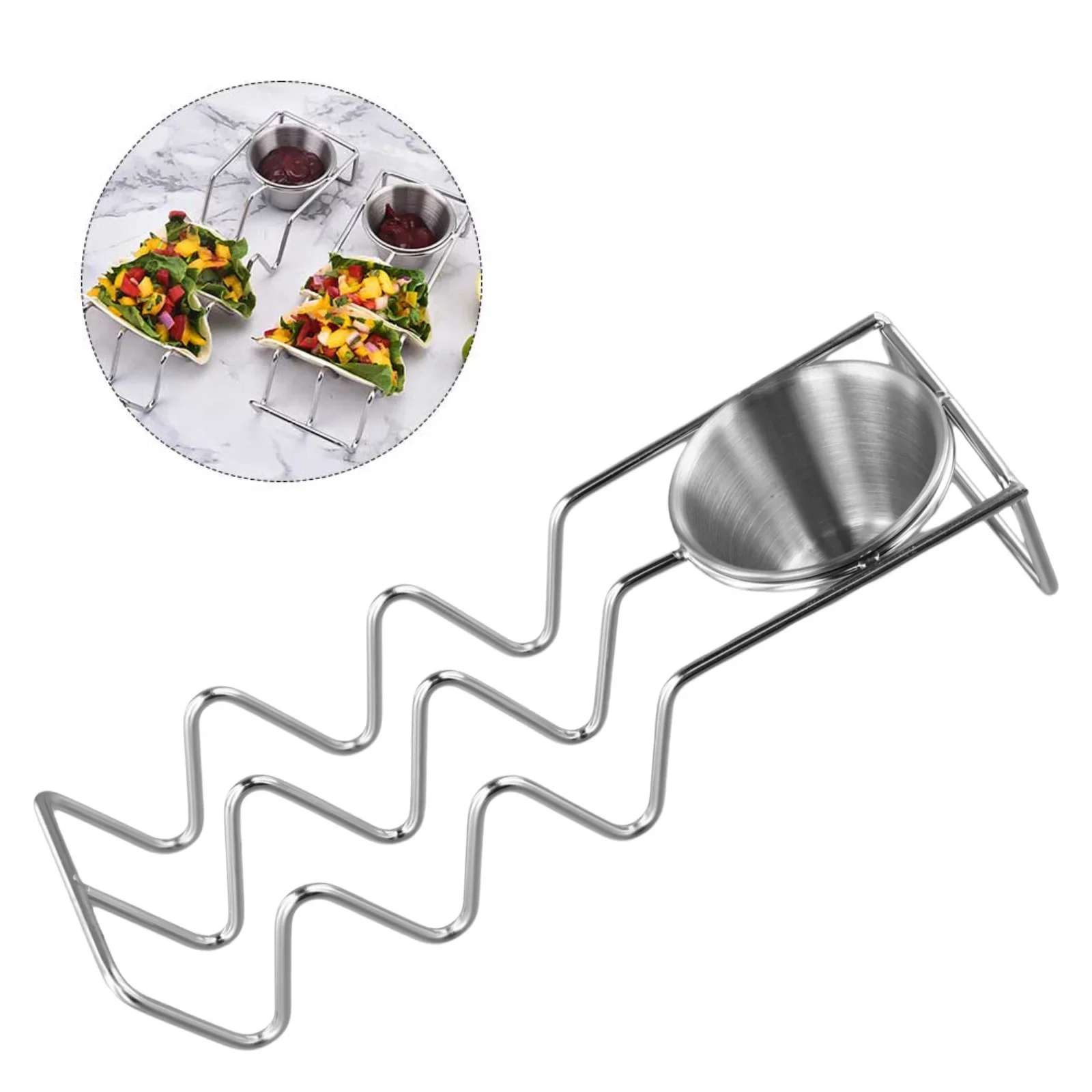 Set Of 4 Stainless Steel Taco Holders With Cup For Holding Tacos And Wraps Upright During Meal Prep Or Buffet Service At Parties