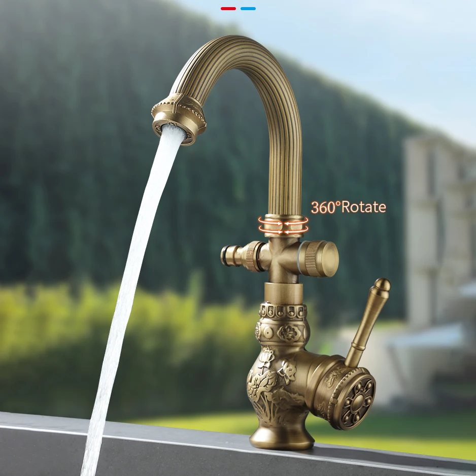 

Европейский классический антикварный кухонный смеситель с одним отверстием в римском стиле, смеситель для кухонной мойки, установка, винтажный кран WF-866A121F