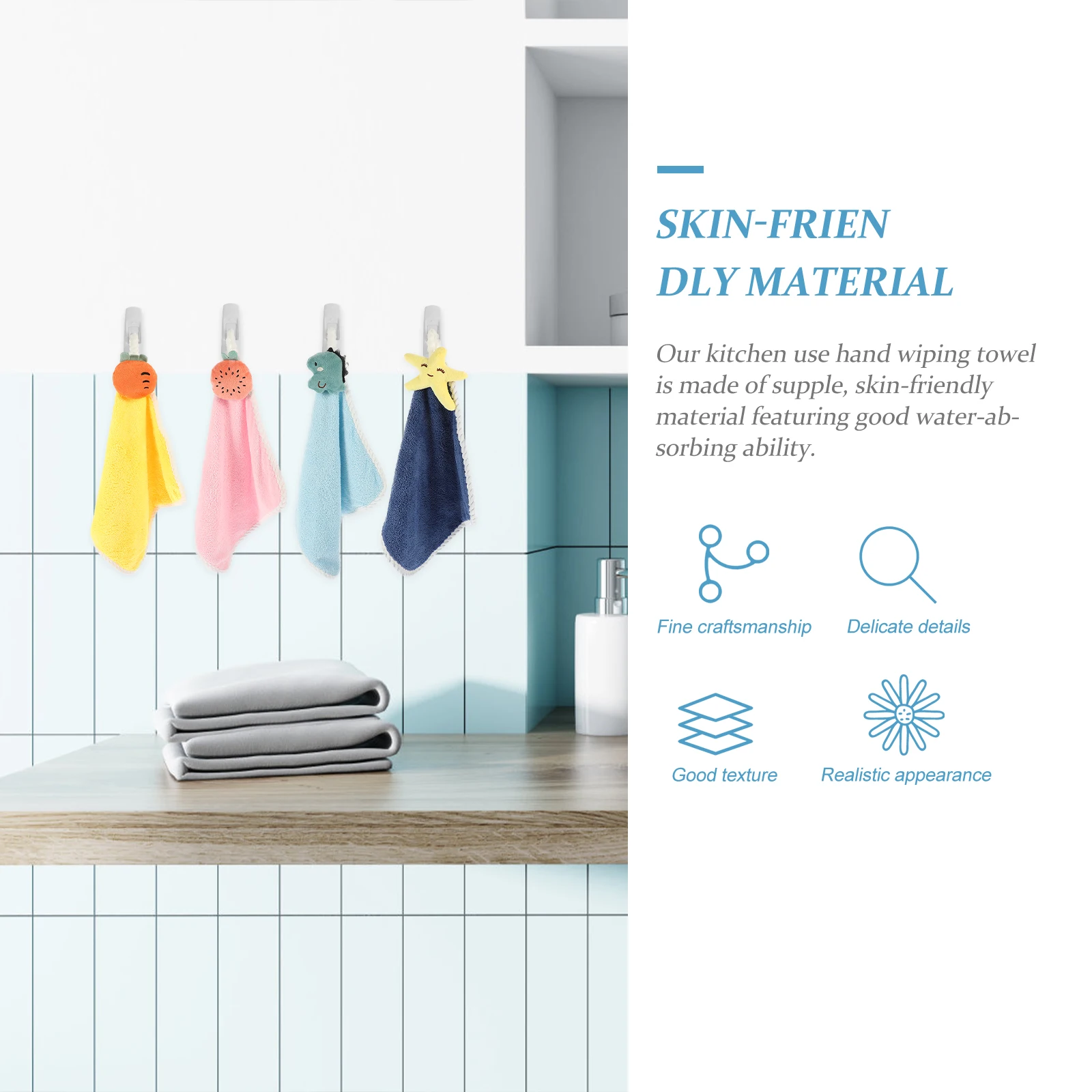 

4Pcs Coral Fleece Absorbent Hand Towels Comfortable Supple Hanging Kitchen Towels Cartoon Dish Cloths Multi-Function