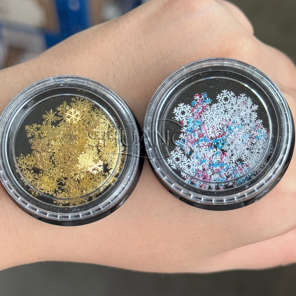 3色クリスマスメタルスノーフレークネイルスパンコール3Dグリッター中空スノーフレークネイルチャーム冬クリスマスネイルデコレーション #