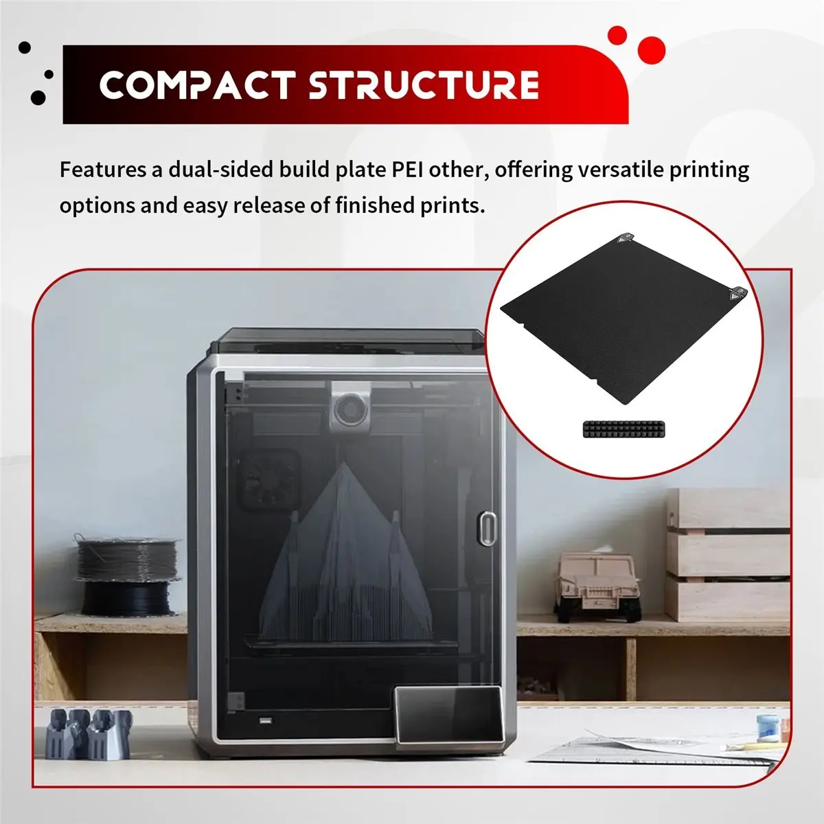 Stabile: lamiera di acciaio per molle PEI per piastra di costruzione PEI bifacciale Creality K1C Adesione e durata migliorate