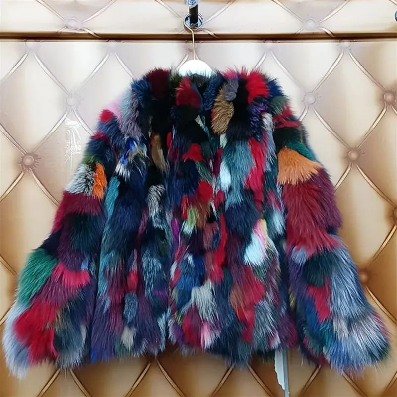 Real Fox Fur Coat,Women Autumn Winter Covered Button Short Jacket,Thick Warm New Fashion Elegant Female Warm Outerwear