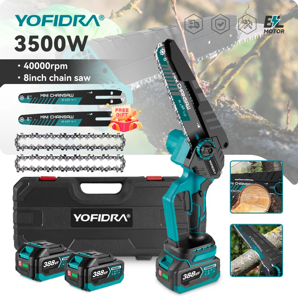 YOFIDRA 브러시리스 8 인치 전기 가지 치기 톱 전기 톱 충전식 목공 톱 전동 공구 21V 18V 배터리 핀에 적합