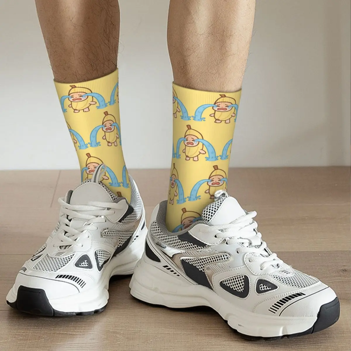 Banana Cat Crying Meme Socks Harajuku Sweat Absorbing Stockings All Season Long Socks for Man Woman Valentine's Day Gifts