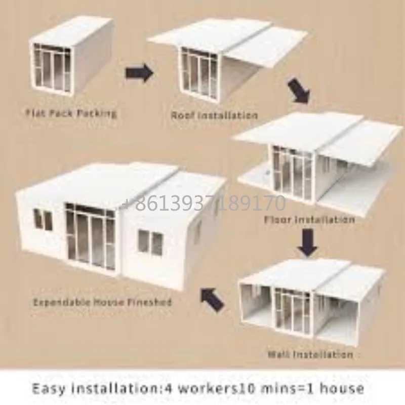 Expandable Container House, 20x20 Ft, White Exterior, Glass Door, 2 Windows, Portable Building Sliding Glass Door & Windows