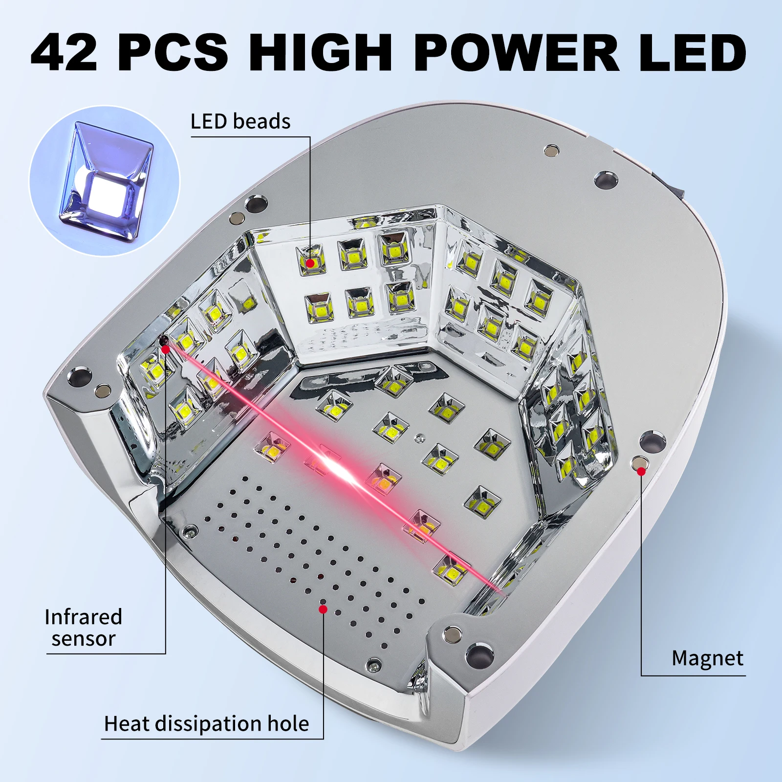 Lampada per unghie UV ricaricabile 42 LED Asciugacapelli professionale per polimerizzare tutti lo smalto gel Strumento per salone di pedicure per manicure a luce UV