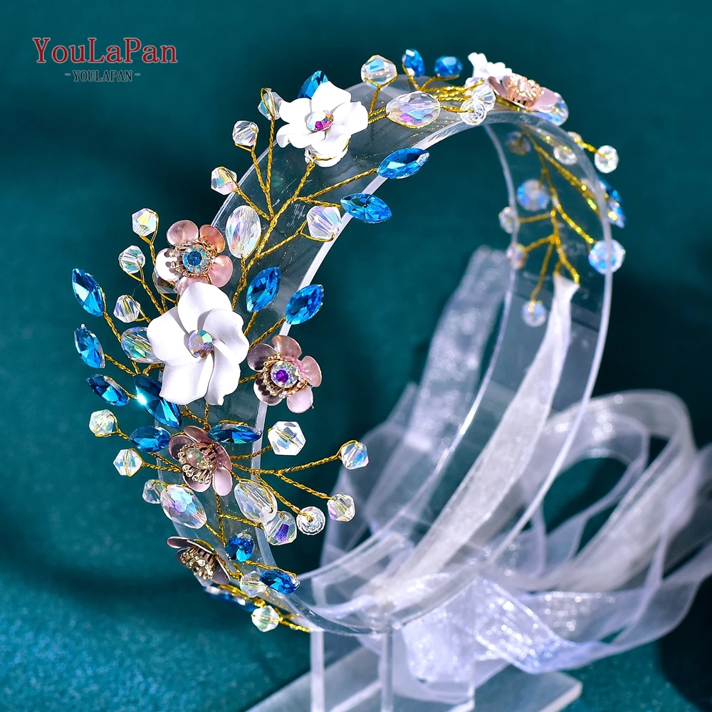 YouLaPan Bride Flower Headwear Shining Wedding Rhinestone Headband Elegant Banquet Party Crystal Headpiece Women Hair Band HP862