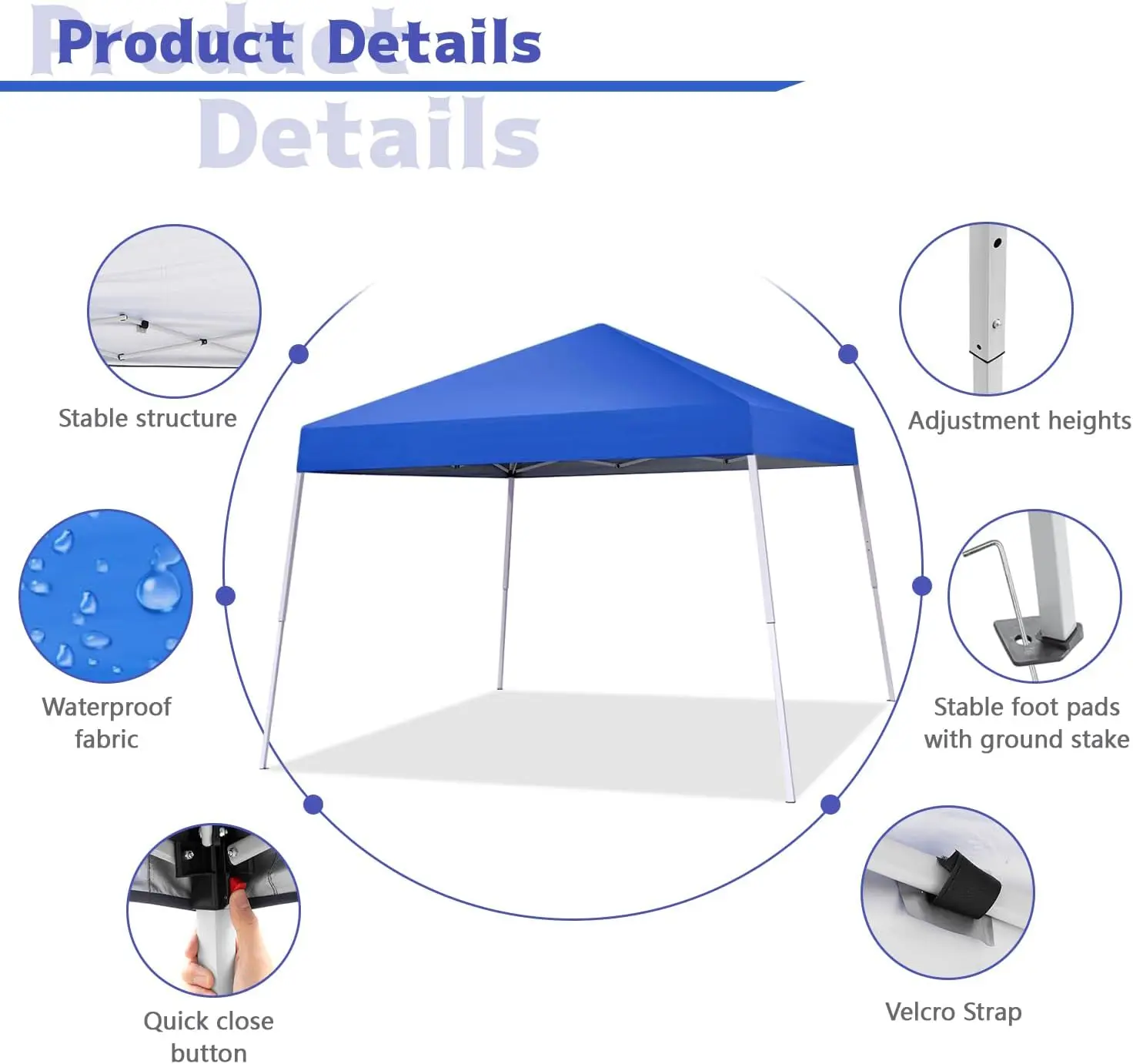 

Pop-up Canopy Tent, 10x10 Foot, Slant Legs with Carrying Bag, Gazebo Shelter for Patio Deck Garden and Beach, 8x8 Foot Cover Included, Blue