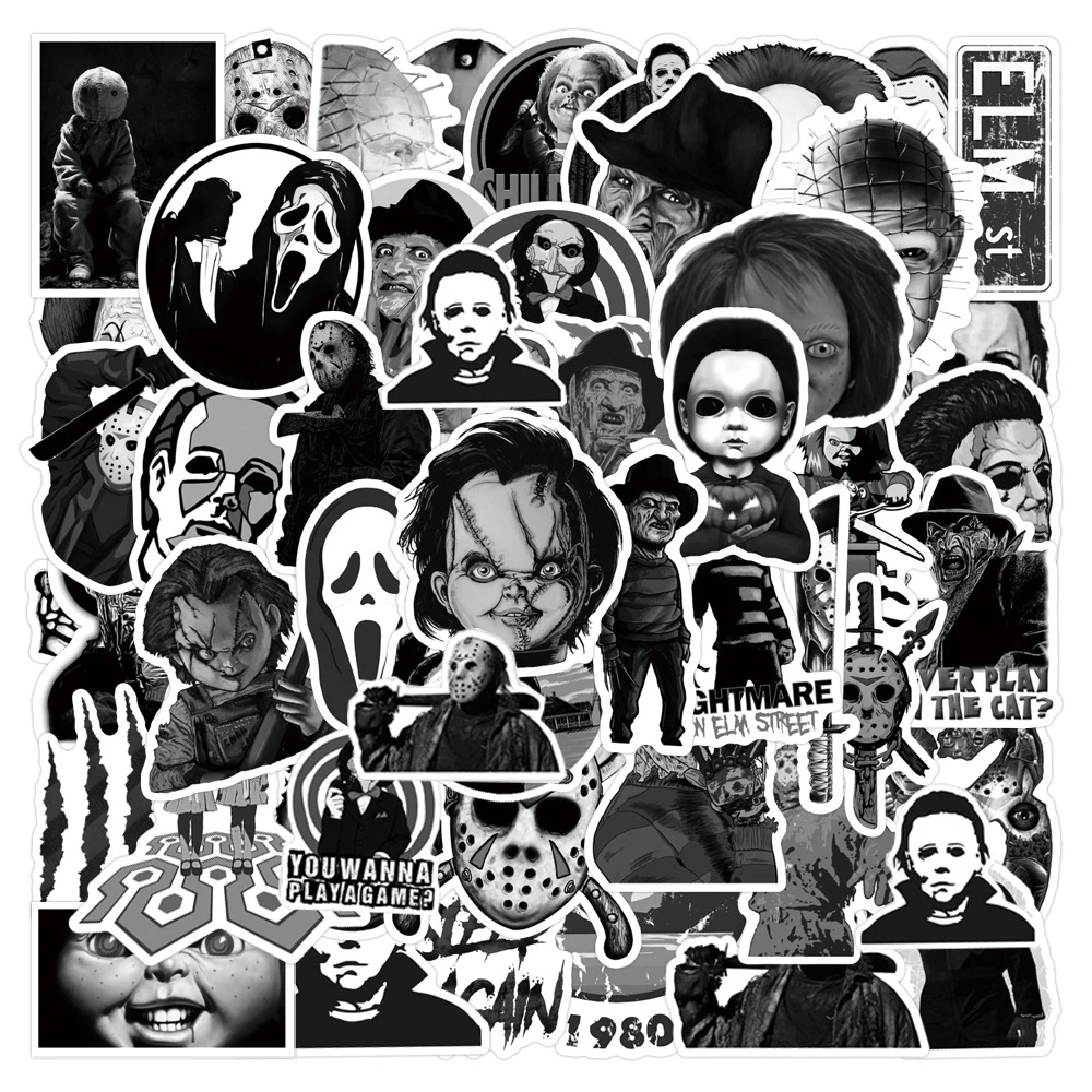 50/100PCS Black and White Horror Stickers Aesthetic Laptop Motorcycle Phone Waterproof Graffiti Decal Cool Sticker Packs Kid Toy