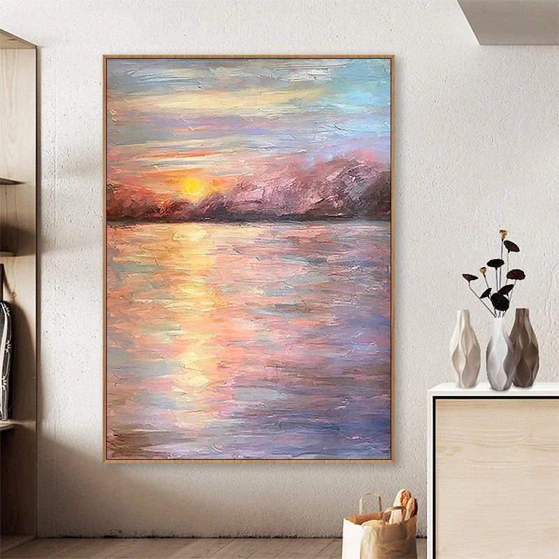 Abstract Landscape Oil Paintings Hand Painted Large Seascape Large Oil Paintings Sunrise Artwork ForLiving Room Wall Art Decor