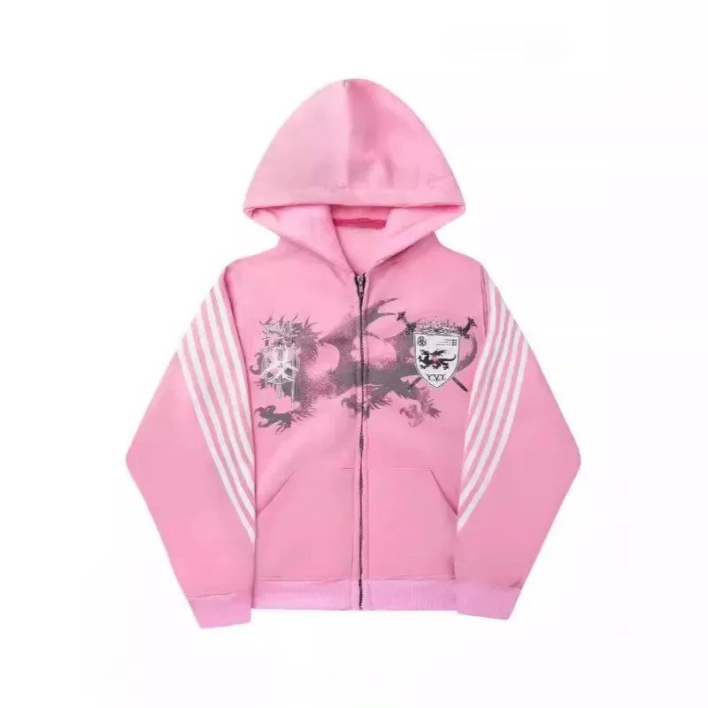 

New 2025 Goth Print Zip Up Hoodie Woman Street Fashion Harajuku Hip Hop Vintage Hoodies Women Loose Casual Sweatshirt Wom eqs9X
