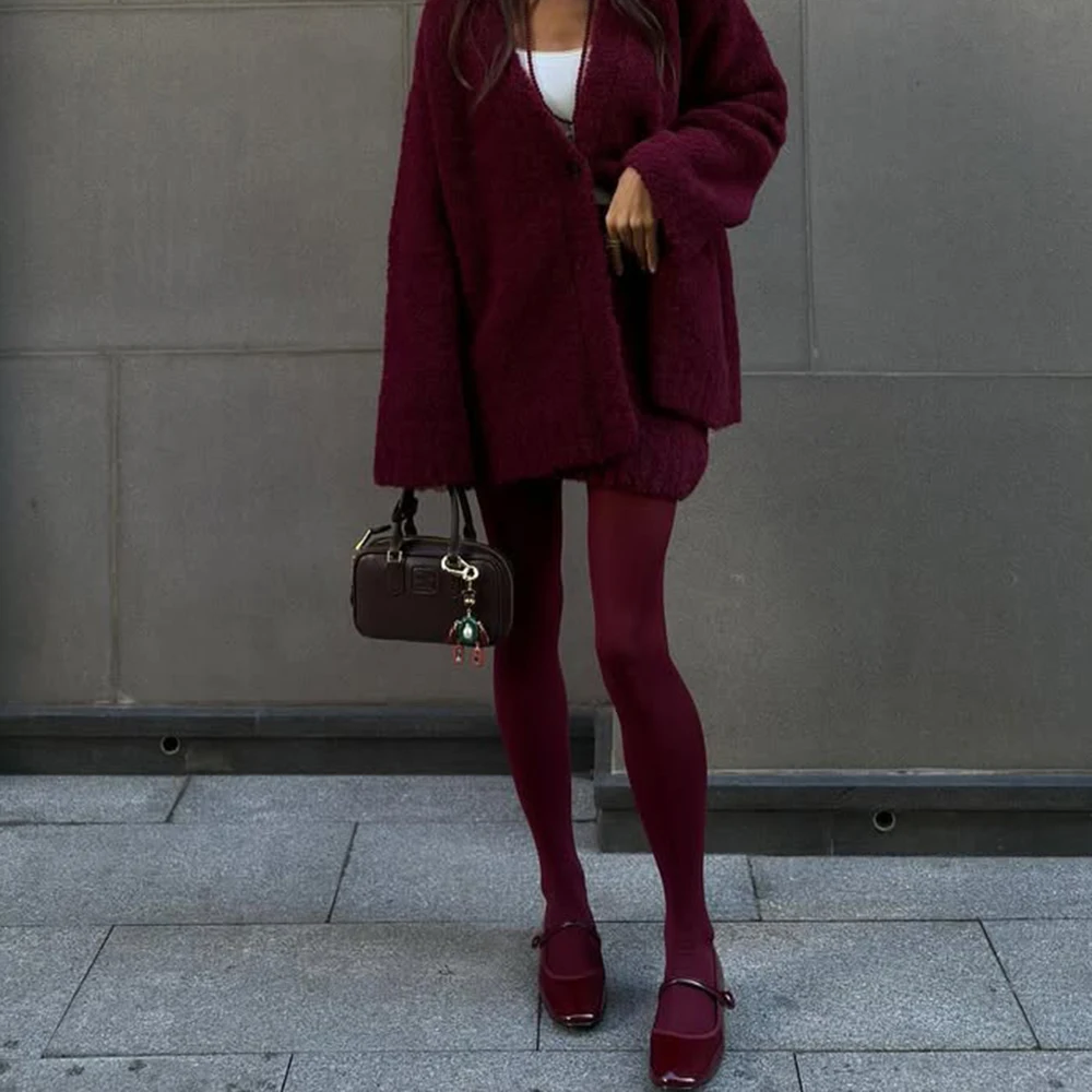 

Talenza Spring Autumn Women's Pantyhose Vintage Red Super Elastic Pantyhose Sexy Y2k Female Slim Candy Colour Tights Stockings
