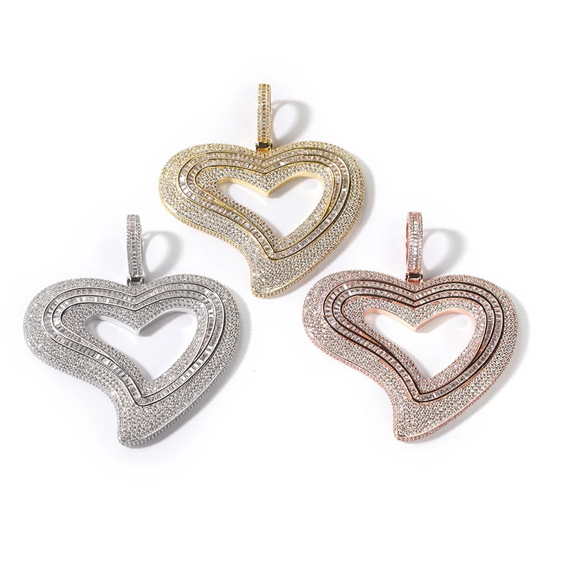 

Hip Hop 5A+ Cubic Zirconia Paved Bling Ice Out Big Heart Pendants Necklaces for Men Women Rapper Jewelry Rose Gold Silver Color
